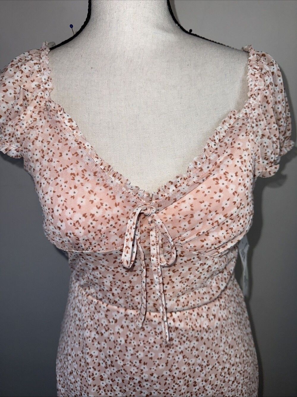NEW Women's Pink Floral Juliet Mini Babydoll Dress Cottage Fairy Sz S Smocked